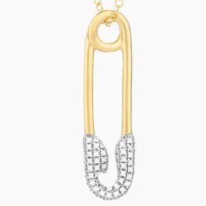 Diamond & 14K plated Safety Pin Necklace